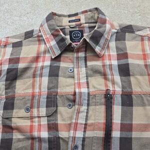 ATG Wrangler Flannel Shirt Men's Medium Plaid Long Sleeve Elbow Patch Zip Pocket